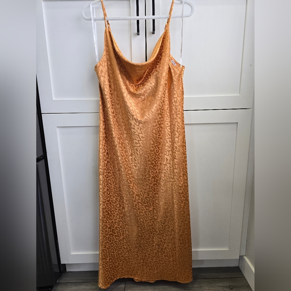 Emma & Michele Leopard Print Orange Gold Midi Dress